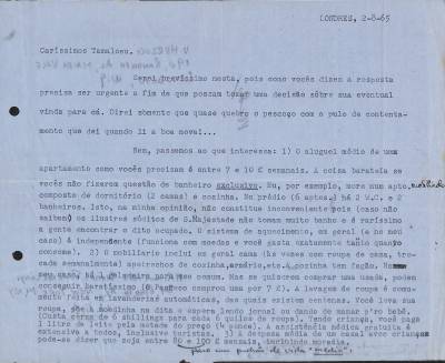 Carta de Vladimir Herzog para Tamás Szmrecsányi, 2 ago. 1965